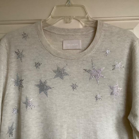 Zadig & Voltaire Ida Stars Strass Cashmere Sweater Sugar SZ L - Picture 4 of 16
